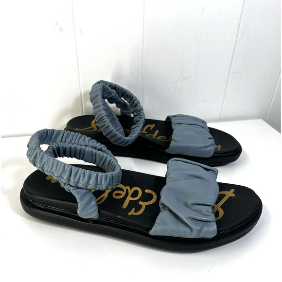 Sam Edelman Velma Blue Ruched Strap Leather Sandal Size 8.5M Resortwear Boho - Picture 2 of 5